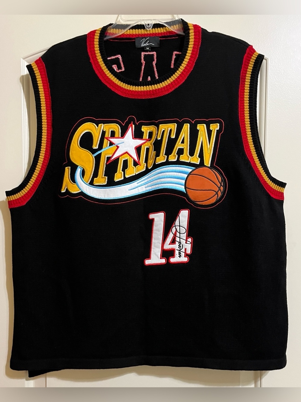 Spartan State #14 Black Graphic Basketball Sleeveless Sweater Vest Medium